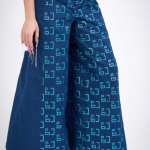 Pantalon en denim à découpe avec motif logo marque pailleté - bleu