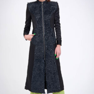 Manteau long zippée à empiècements en silicone - noir