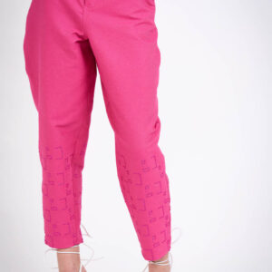 Pantalon en denim à motif logo en strass - rose
